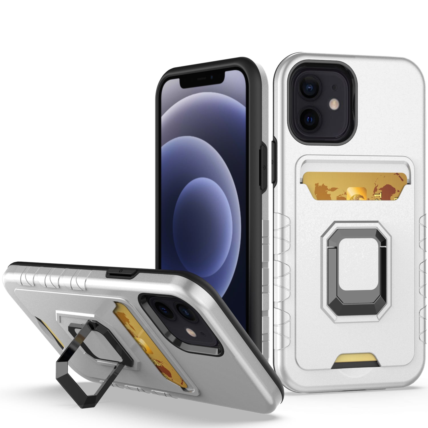 Square Ring Stand with Card Slot Hybrid Case for iPhone 13 Pro Max