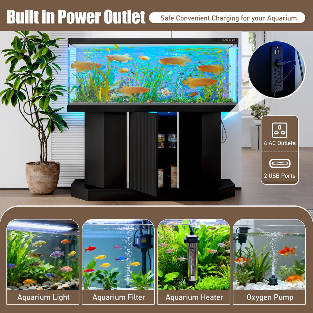 Modern 55-75 Gallon Fish Tank Stand With Power Outlet 4 AC 2 USB