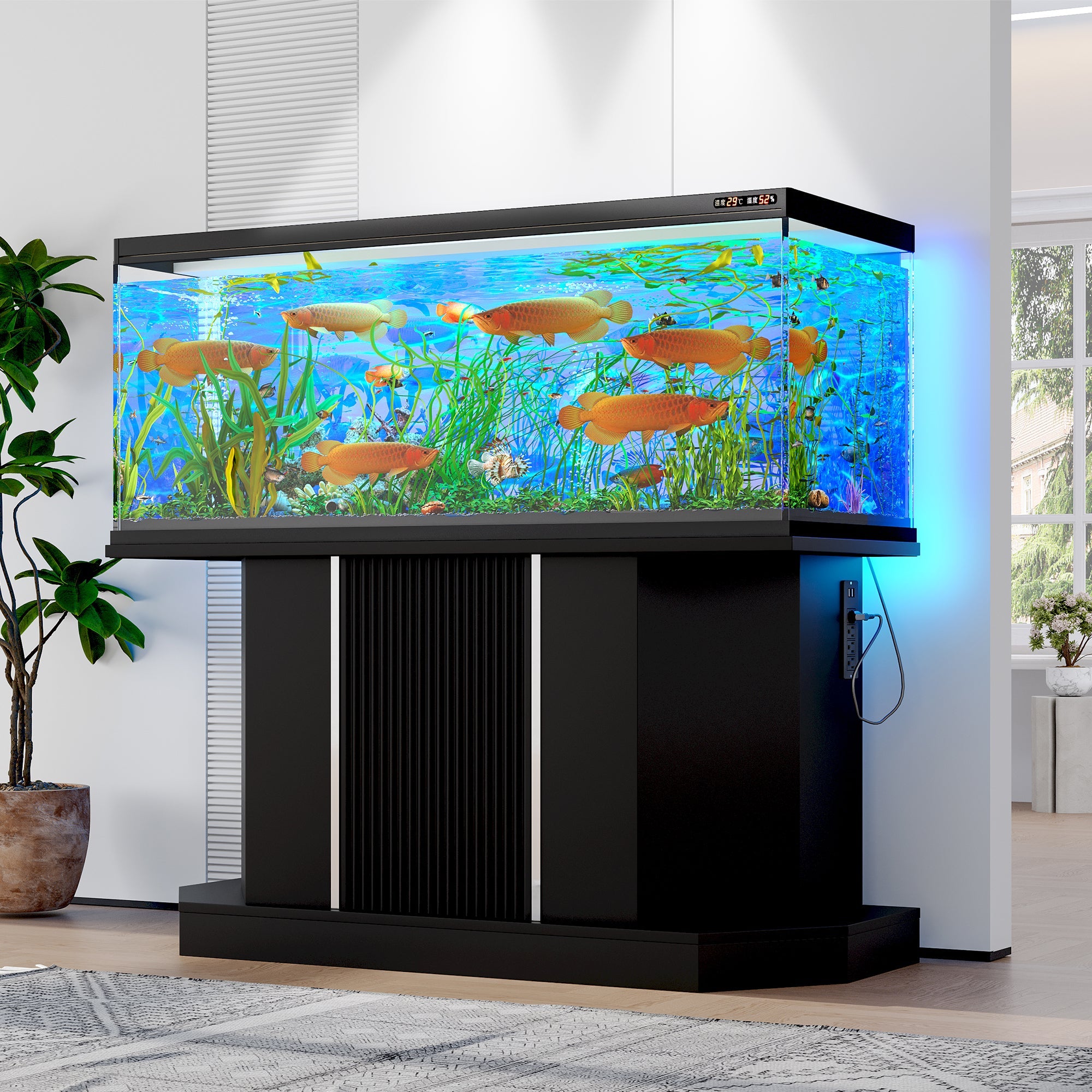 Modern 55-75 Gallon Fish Tank Stand With Power Outlet 4 AC 2 USB