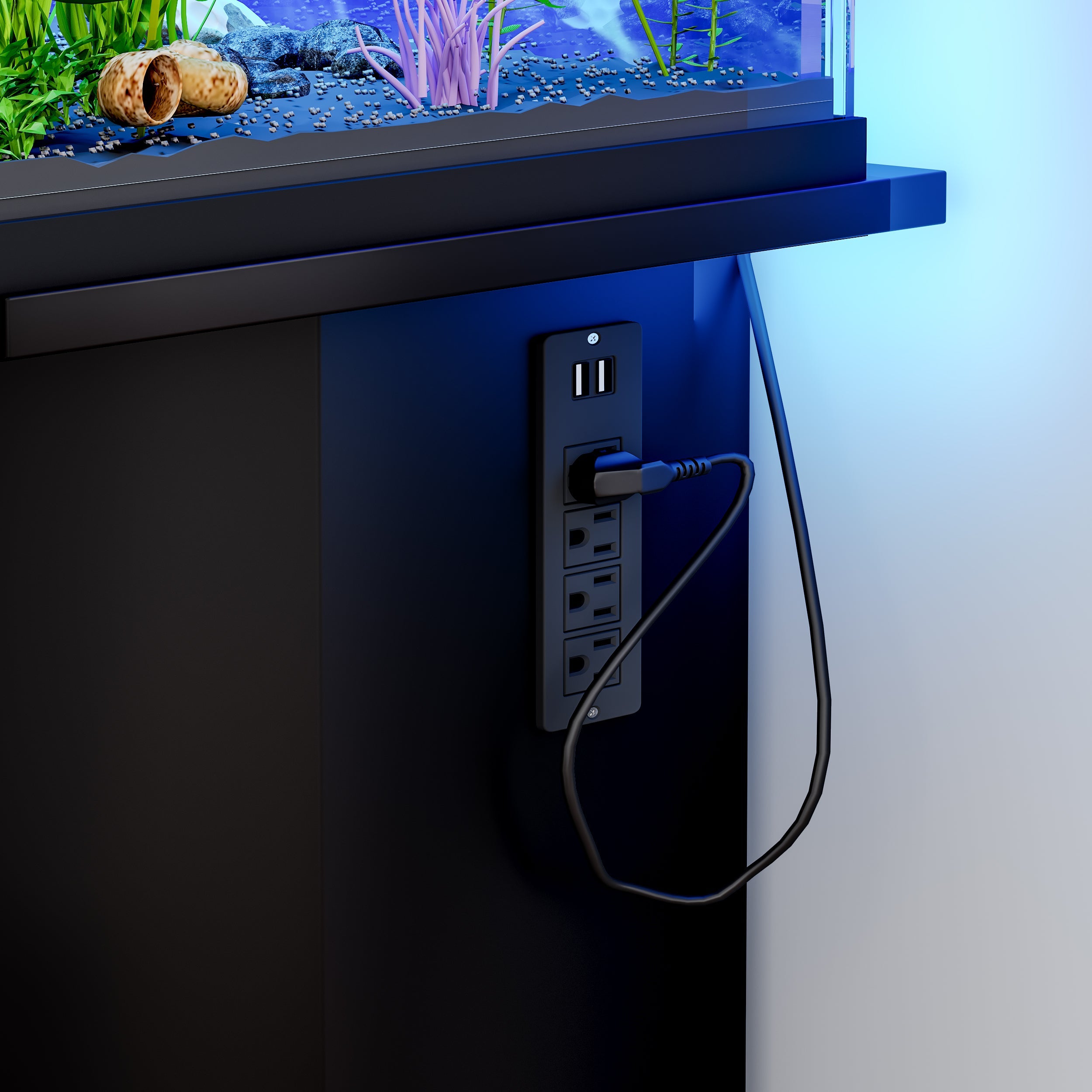 Modern 55-75 Gallon Fish Tank Stand With Power Outlet 4 AC 2 USB