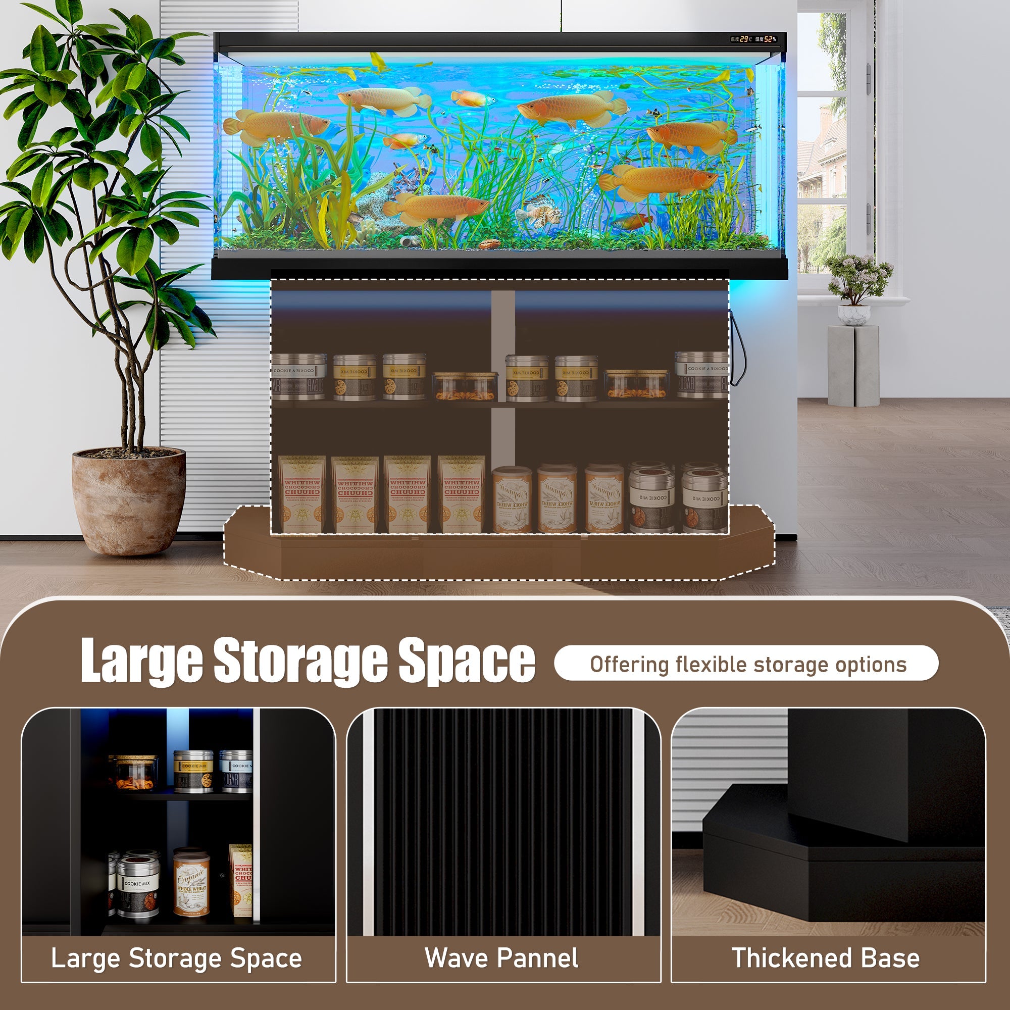 Modern 55-75 Gallon Fish Tank Stand With Power Outlet 4 AC 2 USB